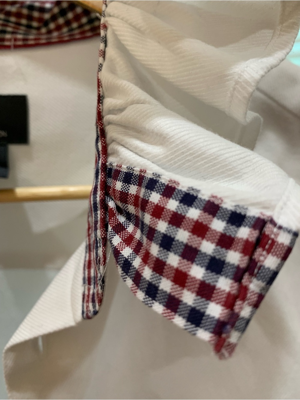 Reimagined White Dress Shirt with Red-Black Check Trim - Picture 5 of 7